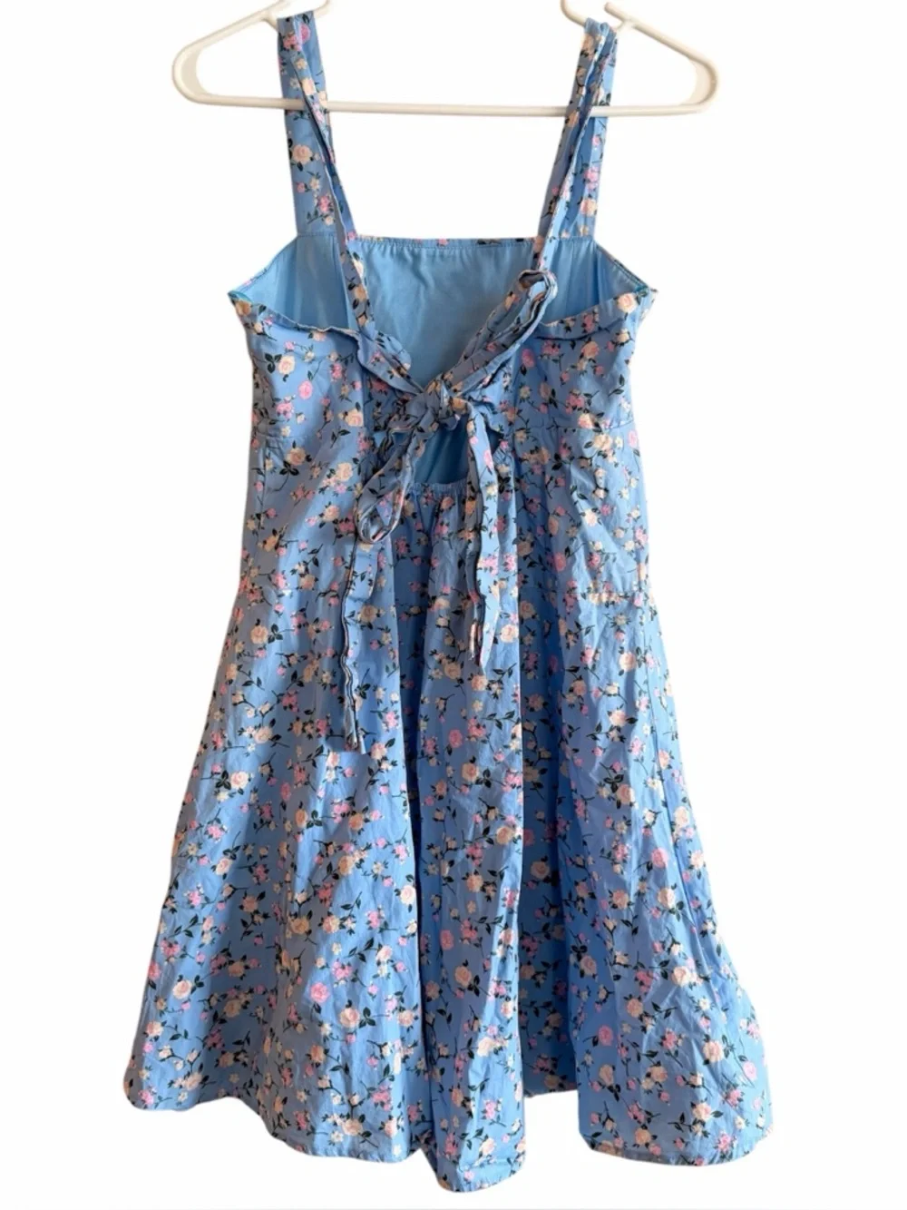 Anthropologie Blu Pepper Blue Preppy Floral A-Line Tie Back Cotton Sun Dress S - Picture 4 of 9